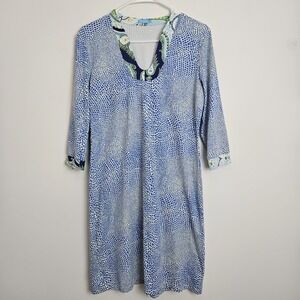 J McLaughlin Dress Womens Sz‎ M Gisel Tunic Catalina Cloth V-Neck Blue Speckle